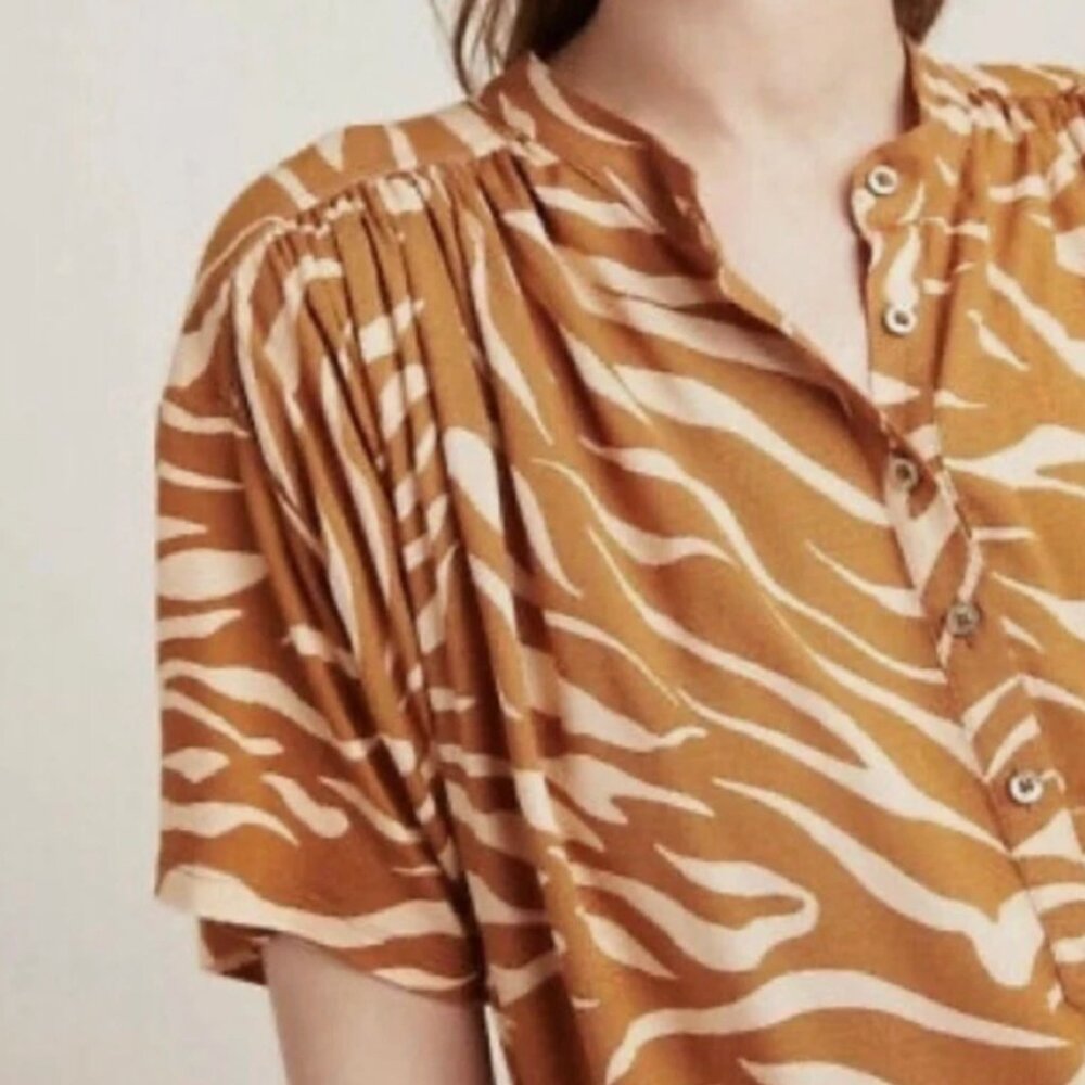 FINAL SALE - Maeve Oversized Tan Zebra Print Blouse, size Small, NWOT